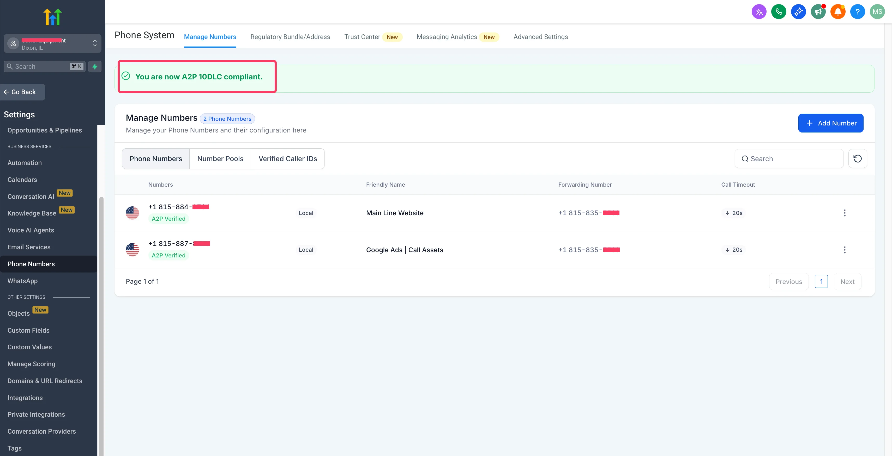 GHL A2P Verification